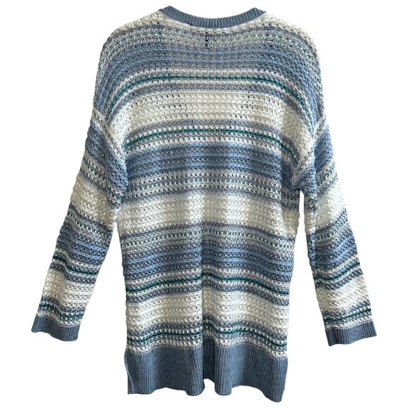 White House Black Market Striped Open Knit Sweater Blue White M Coastal Chic - Picture 8 of 9